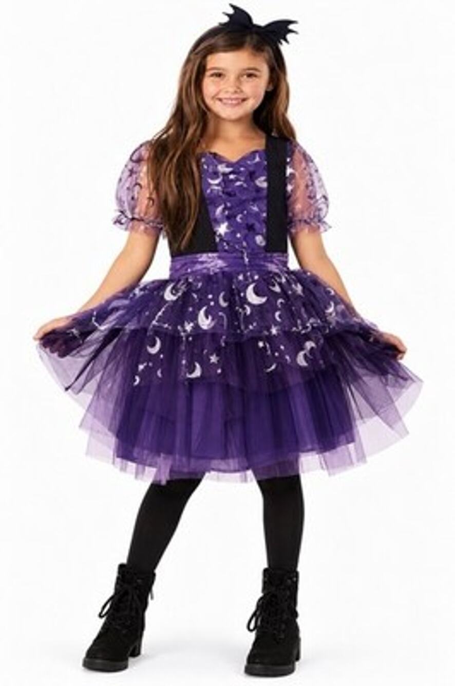 Purple Witch Halloween Costume Moon Star Tulle Dress Black Bow Girls S